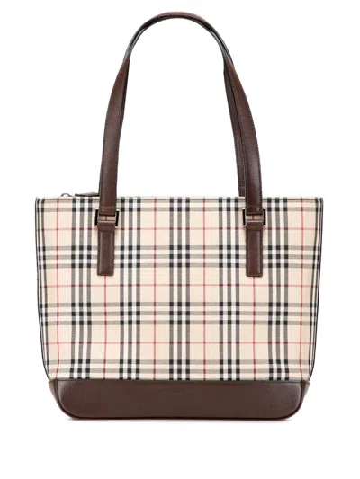 Pre-owned Burberry 2000-2017 House Check Canvas Tote Bag In Brown