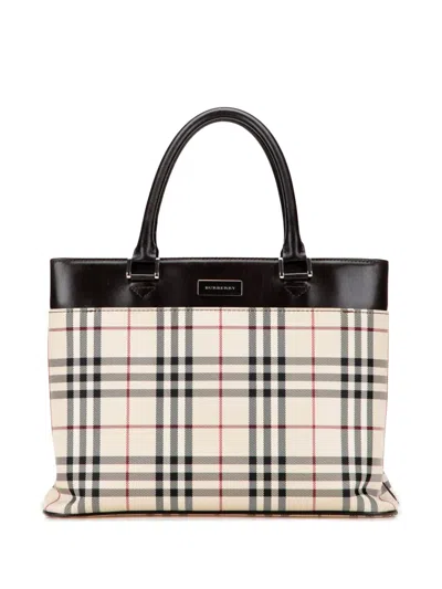 Pre-owned Burberry 2000-2017 House Check Canvas Tote Bag In Brown