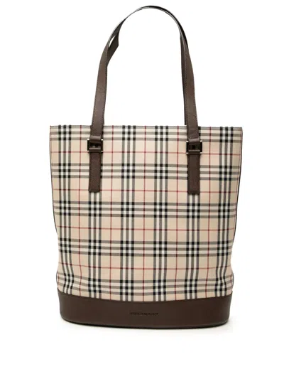 Pre-owned Burberry 2000-2017 House Check Canvas Tote Bag In Brown