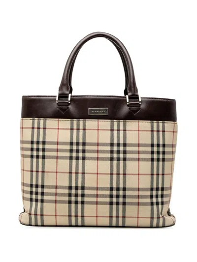 Pre-owned Burberry 2000-2017 House Check Canvas Tote Bag In Brown