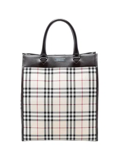 Pre-owned Burberry 2000-2017 House Check Canvas Tote Bag In Brown
