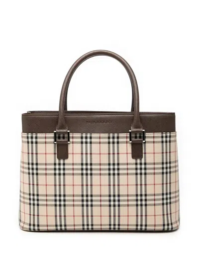Pre-owned Burberry 2000-2017 House Check Canvas Tote Bag In Brown