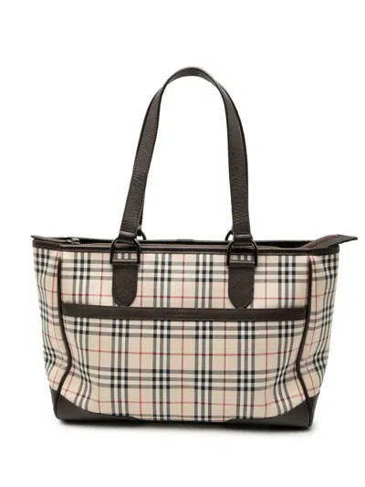 Pre-owned Burberry 2000-2017 House Check Canvas Tote Bag In Brown