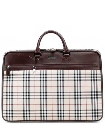 Pre-owned Burberry 2000-2017 House Check Canvas Travel Bag In Brown