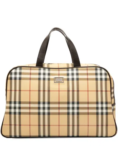 Pre-owned Burberry 2000-2017 House Check Canvas Travel Bag In Brown