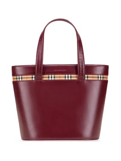 Pre-owned Burberry 2000-2017 House Check Canvas Trimmed Leather Handbag In Red