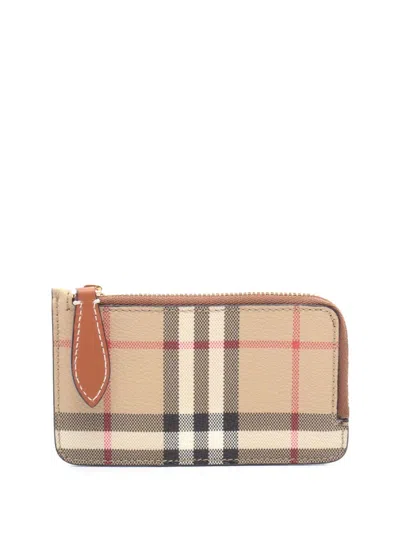 Pre-owned Burberry 2000-2017 House Check Canvas Wallet Coin Pouch In Brown