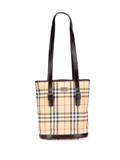 Pre-owned Burberry 2000-2017 House Check Coated Canvas Bucket Bag In Brown