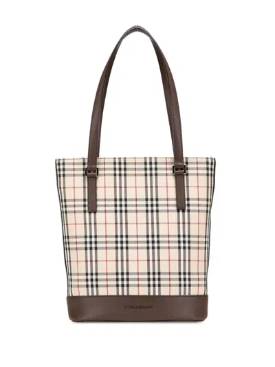 Pre-owned Burberry 2000-2017 House Check Coated Canvas Bucket Tote Bag