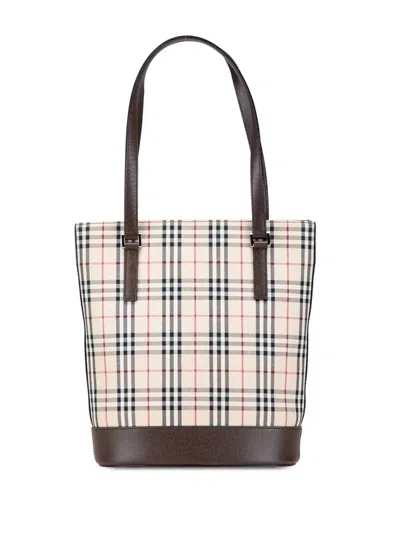 Pre-owned Burberry 2000-2017 House Check Coated Canvas Bucket Tote Bag In Brown