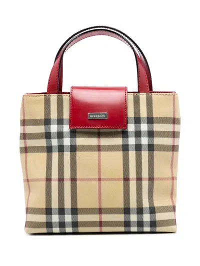 Pre-owned Burberry 2000-2017 House Check Coated Canvas Handbag In Brown