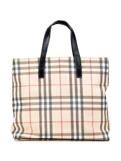 Pre-owned Burberry 2000-2017 House Check Coated Canvas Tote Bag In Brown