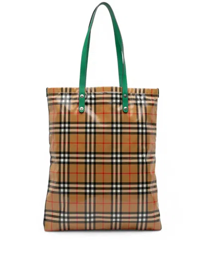 Pre-owned Burberry 2000-2017 House Check Coated Canvas Tote Bag In Brown