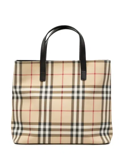Pre-owned Burberry 2000-2017 House Check Coated Canvas Tote Bag In Brown