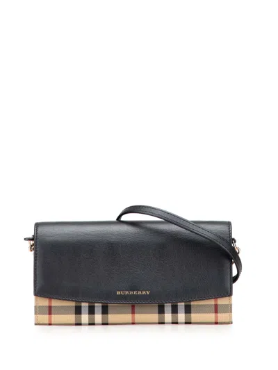 Pre-owned Burberry 2000-2017 House Check Henley Canvas And Leather Wallet On Chain Crossbody Bag