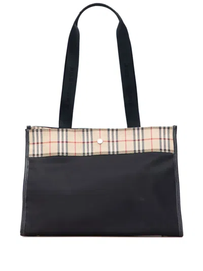 Pre-owned Burberry 2000-2017 House Check Nylon Tote Bag In Black