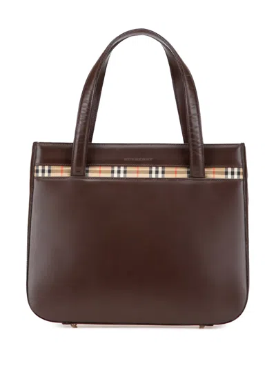 Pre-owned Burberry 2000-2017 House Check Trimmed Leather Handbag In Brown
