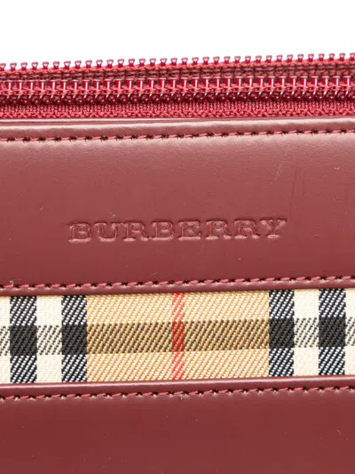 Pre-owned Burberry 2000-2017 House Check Trimmed Leather Handbag In Red