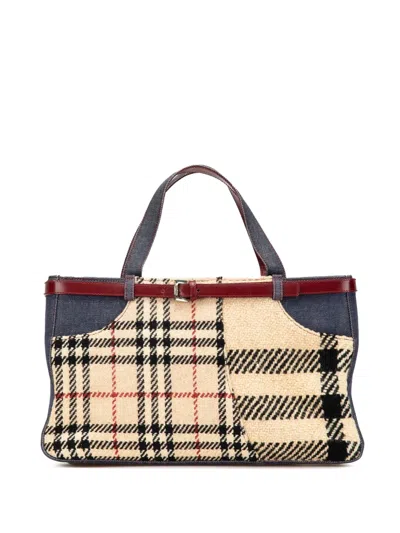 Pre-owned Burberry 2000-2017 House Check Wool And Denim Pocket Handbag In Brown