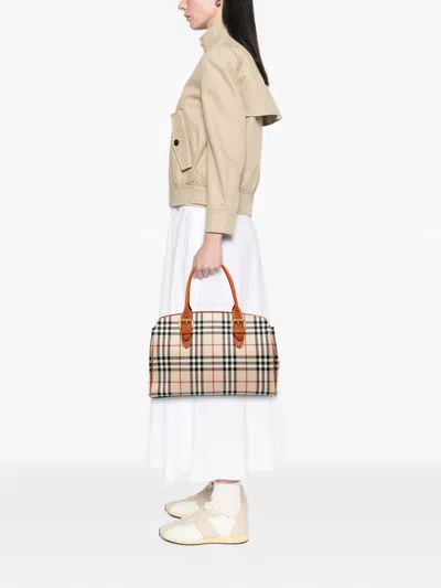 Pre-owned Burberry 2000-2017 House Check Wool Tote Bag In Brown