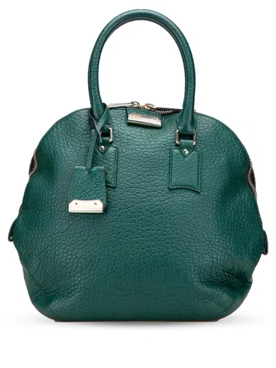 Pre-owned Burberry 2000-2017 Large Grained Calfskin Heritage Orchard Bowling Bag Satchel In Green