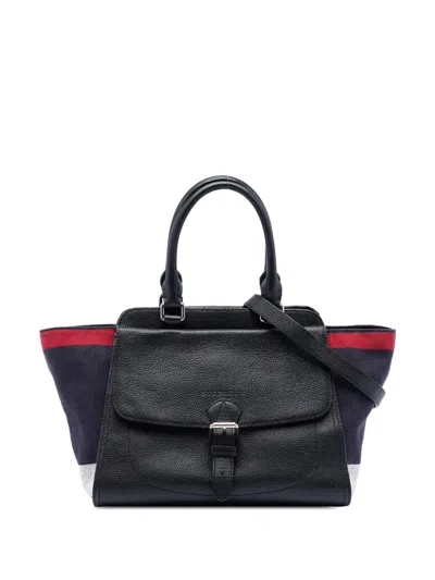 Pre-owned Burberry 2000-2017 Leather And Mega Check Canvas Harcourt Satchel In Blue