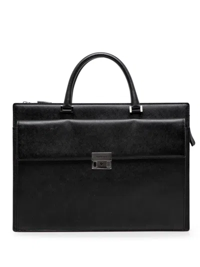 Pre-owned Burberry 2000-2017 Leather Business Bag In Black