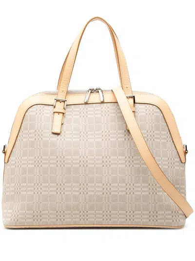 Pre-owned Burberry 2000-2017 Leather Trimmed Canvas Dome Satchel In Brown