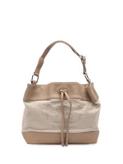Pre-owned Burberry 2000-2017 Leather Trimmed Canvas Drawstring Bucket Bag In Brown
