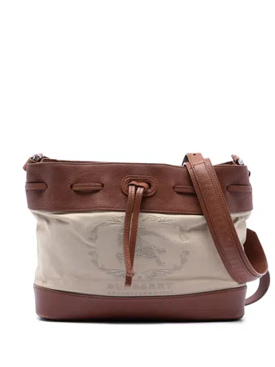 Pre-owned Burberry 2000-2017 Leather Trimmed Canvas Drawstring Bucket Bag In Brown