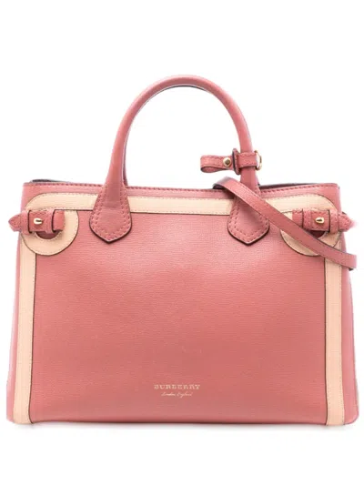 Pre-owned Burberry 2000-2017 Medium Bicolor Leather And House Check Banner Satchel In Pink