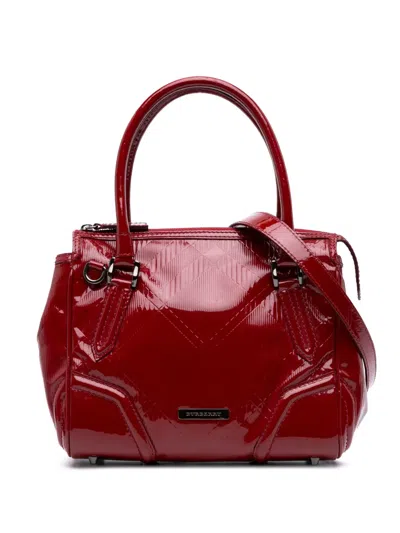 Pre-owned Burberry 2000-2017 Medium Embossed Patent Anford Satchel In Red
