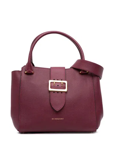 Pre-owned Burberry 2000-2017 Medium Grained Calfskin Buckle Tote Satchel In Red