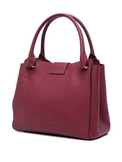 Pre-owned Burberry 2000-2017 Medium Grained Calfskin Buckle Tote Satchel In Red