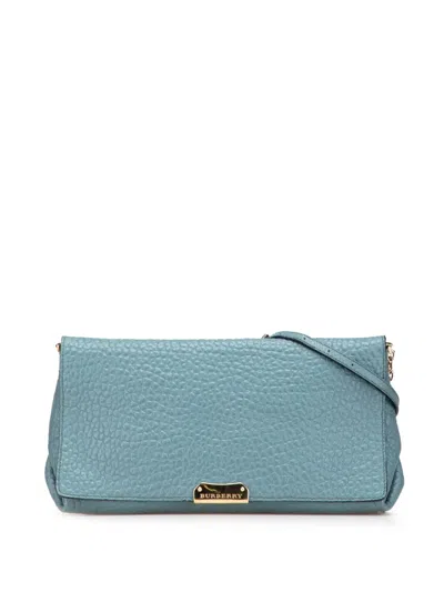 Pre-owned Burberry 2000-2017 Medium Grained Calfskin Mildenhall Crossbody Bag In Blue