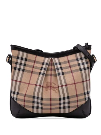 Pre-owned Burberry 2000-2017 Medium Haymarket Check Coated Canvas Hartham Crossbody Bag In Brown