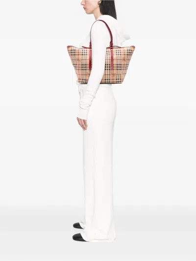 Pre-owned Burberry 2000-2017 Medium Haymarket Check Coated Canvas Salisbury Tote Bag In Brown