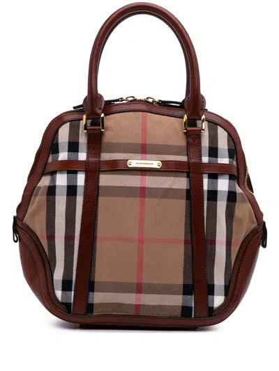 Pre-owned Burberry 2000-2017 Medium House Check Canvas Bridle Orchard Handbag In Brown