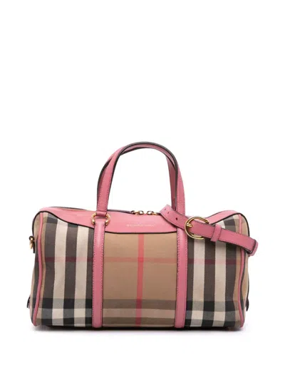 Pre-owned Burberry 2000-2017 Medium House Check Canvas Derby Alchester Bowling Bag Satchel In Brown