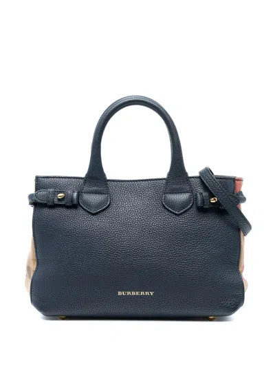Pre-owned Burberry 2000-2017 Medium Leather And House Check Banner Satchel In Blue