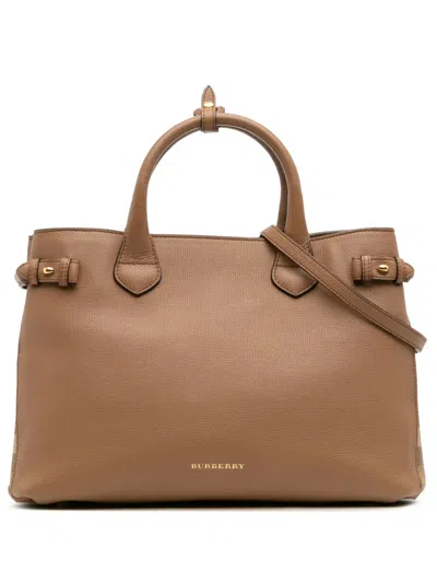 Pre-owned Burberry 2000-2017 Medium Leather And House Check Banner Satchel In Brown