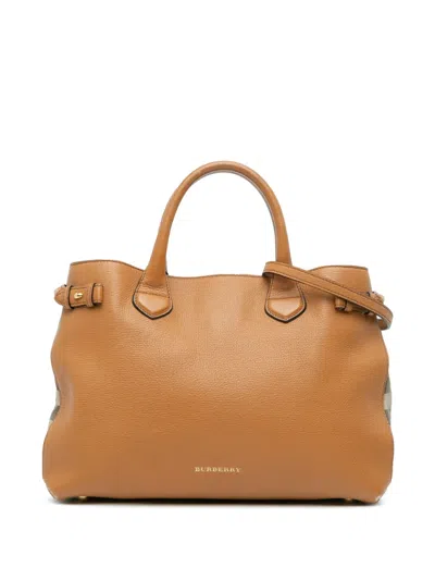 Pre-owned Burberry 2000-2017 Medium Leather And House Check Banner Satchel In Brown