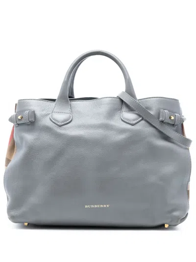 Pre-owned Burberry 2000-2017 Medium Leather And House Check Banner Satchel In Gray