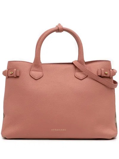 Pre-owned Burberry 2000-2017 Medium Leather And House Check Banner Satchel In Pink