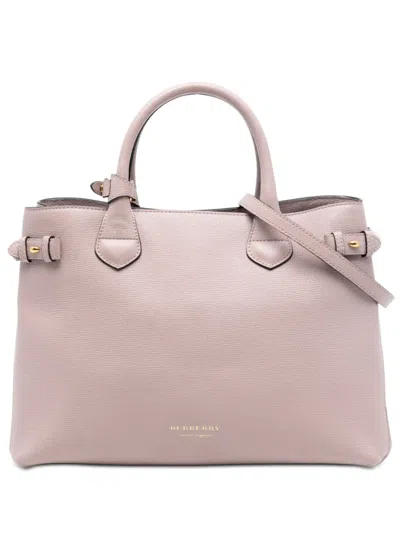 Pre-owned Burberry 2000-2017 Medium Leather And House Check Banner Satchel In Pink