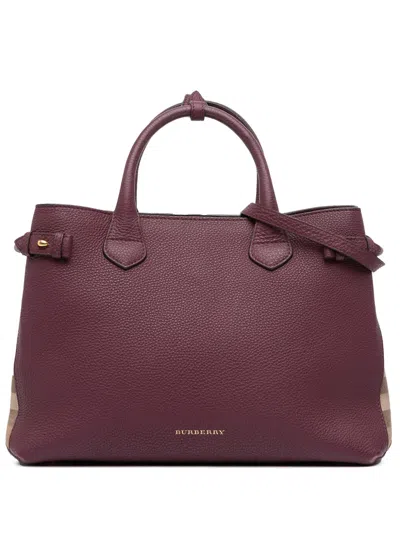 Pre-owned Burberry 2000-2017 Medium Leather And House Check Banner Satchel In Purple