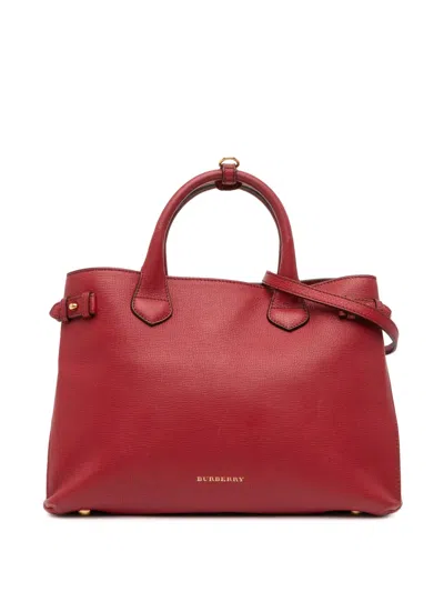 Pre-owned Burberry 2000-2017 Medium Leather And House Check Banner Satchel In Red