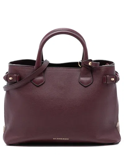 Pre-owned Burberry 2000-2017 Medium Leather And House Check Banner Satchel In Red