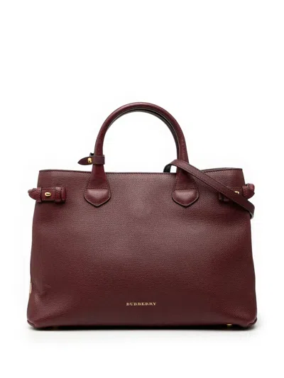 Pre-owned Burberry 2000-2017 Medium Leather And House Check Banner Satchel In Red