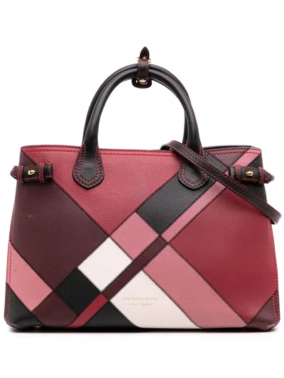 Pre-owned Burberry 2000-2017 Medium Leather Patchwork And House Check Banner Satchel In Black